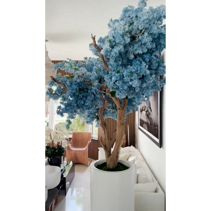 St. Tropez Vase in mattem Weiß mit blauen Kirschblüten