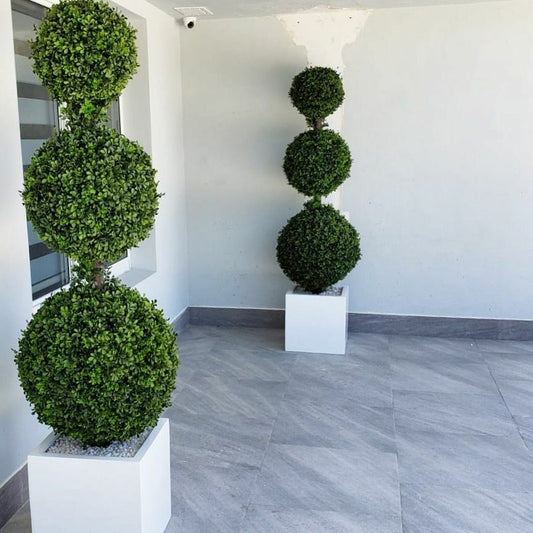 Dreifachkugel-Topiary mit mittelgroßem Fiberglas-Topf